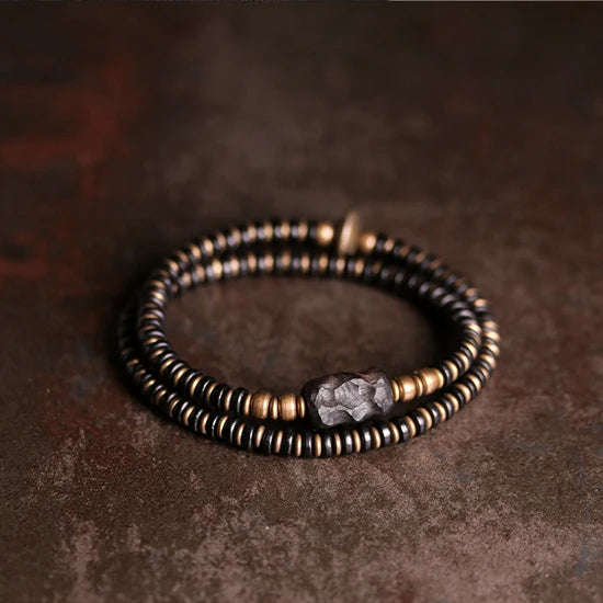 Multi Layer Vintage Ebony & Copper Beaded Bracelet Viva Timepiece    - 