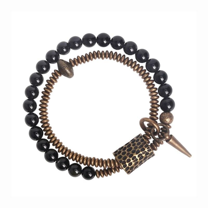 Black Obsidian Beads Hammered Copper Bracelet Viva Timepiece    - 