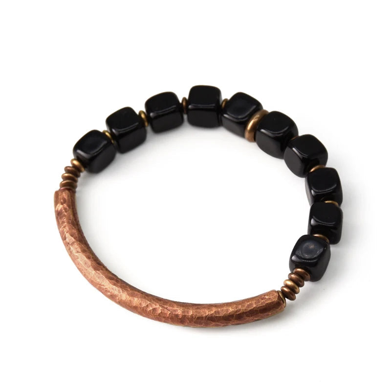 Antique Cubic Black Obsidian Handcrafted Copper Bracelet - Viva Timepiece -  - 