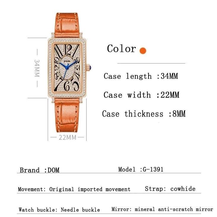 Dom CZ Diamond Rectangular Quartz Women's Watch - Viva Timepiece -  - 