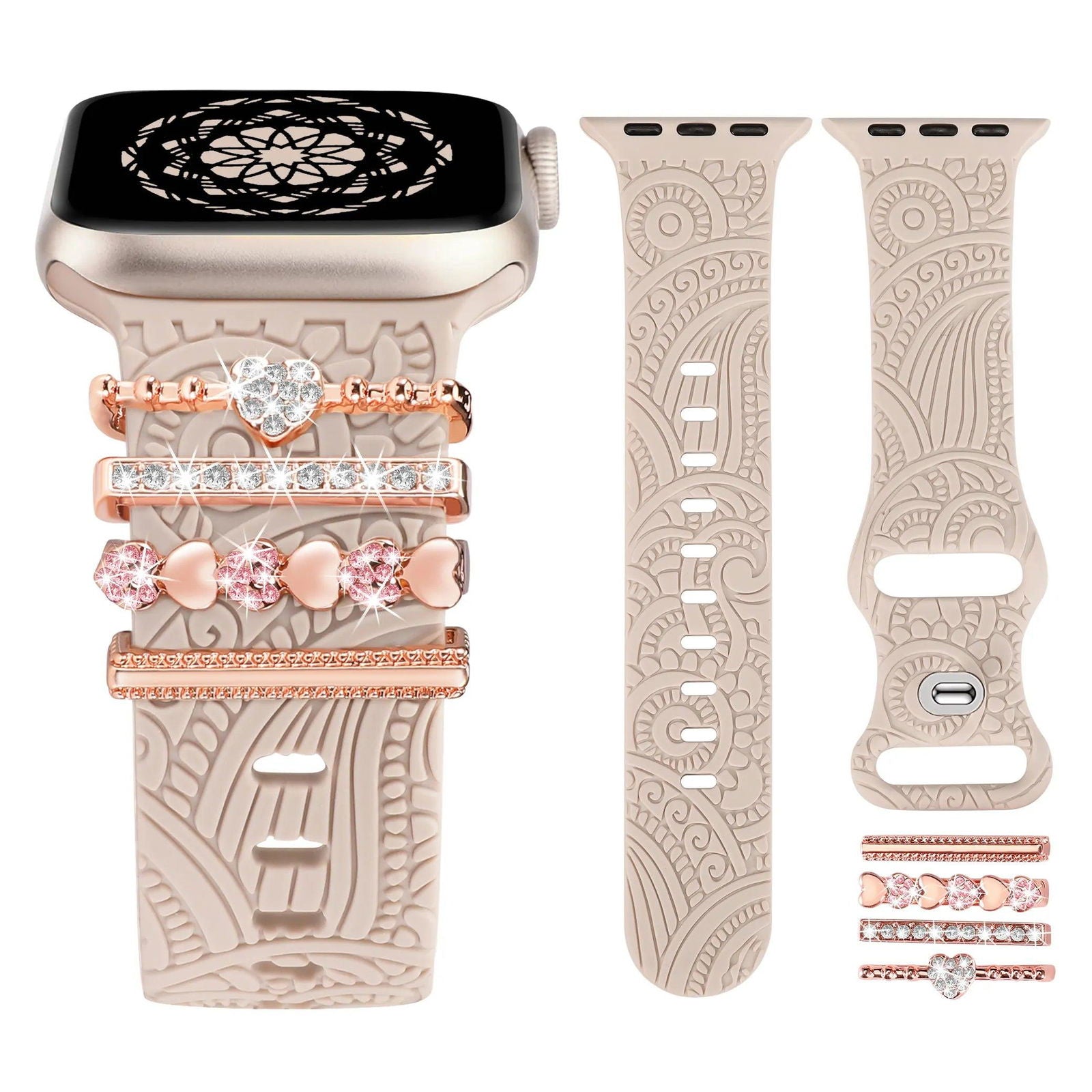 Engraved Silicone Apple Watch Bands With Cute Charms - Viva Timepiece -  - 