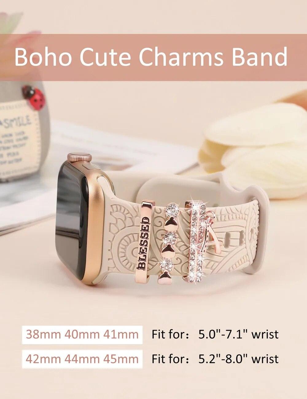 Engraved Silicone Apple Watch Bands With Cute Charms - Viva Timepiece -  - 