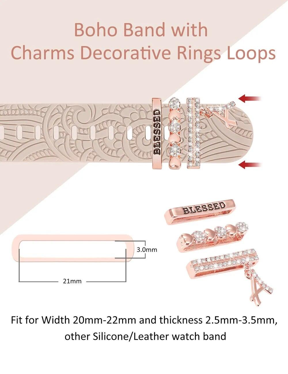 Engraved Silicone Apple Watch Bands With Cute Charms - Viva Timepiece -  - 