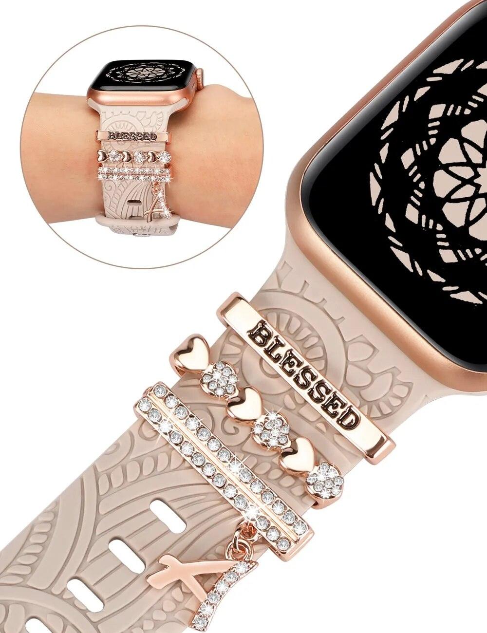 Engraved Silicone Apple Watch Bands With Cute Charms - Viva Timepiece -  - 