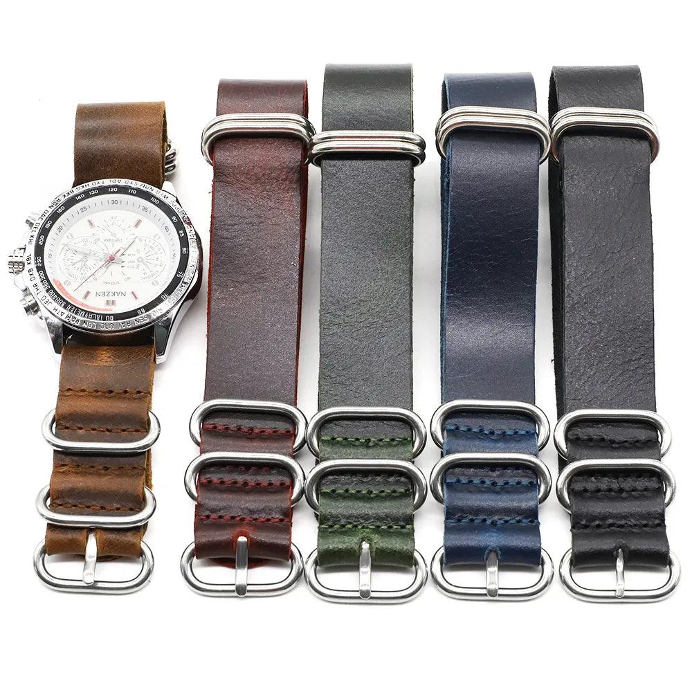 Vintage Leather Strap Zulu 5 Rings Watch Bands Viva Timepiece    - 