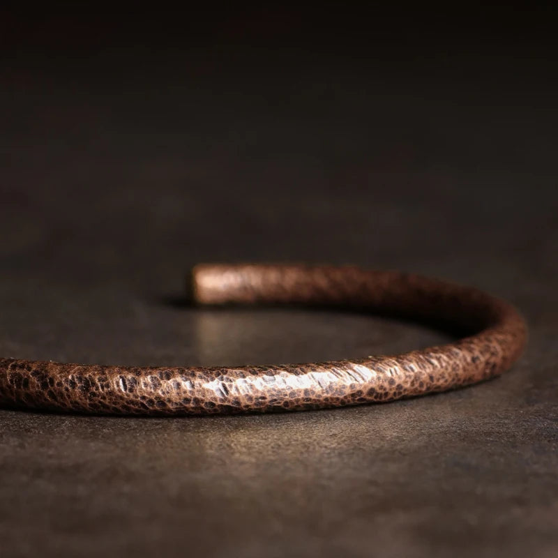 Rustic Oxidized Jewelry Set Cuff Solid Copper Bracelet & Ring