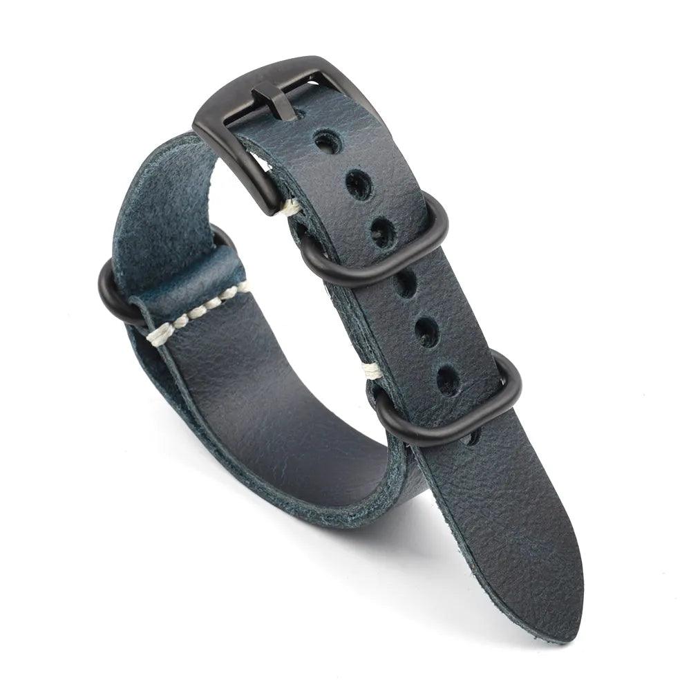 KZL029O Cowhide Genuine Leather Zulu Watch Straps Viva Timepiece Dark blue Black buckle 20mm  - 4001365005700-dark blue-B buckle-20mm