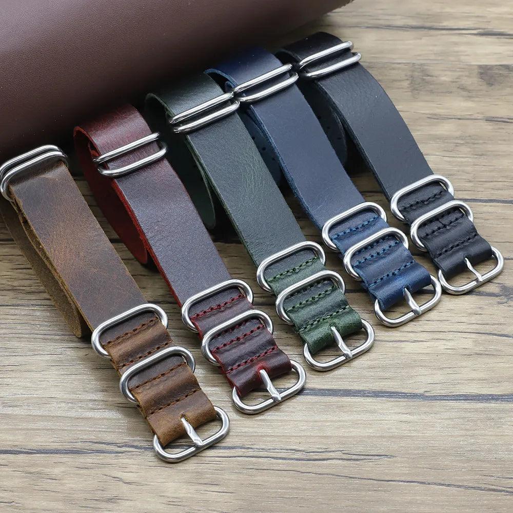 Vintage Leather Strap Zulu 5 Rings Watch Bands - Watch Accessories - Viva Timepiece