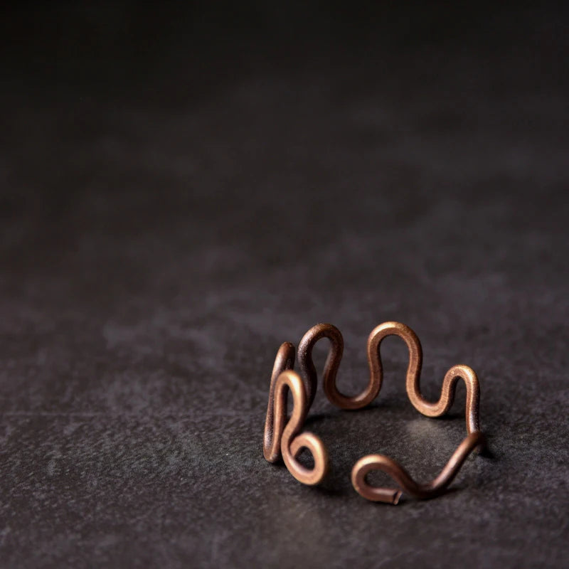 Curve Handcrafted Adjustable Size Solid Copper Ring