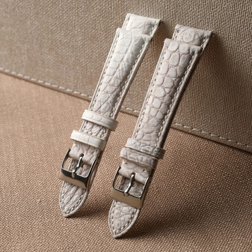 Handmade Crocodile Leather Strap – 20MM x 16MM Himalayan White - Viva Timepiece -  - 