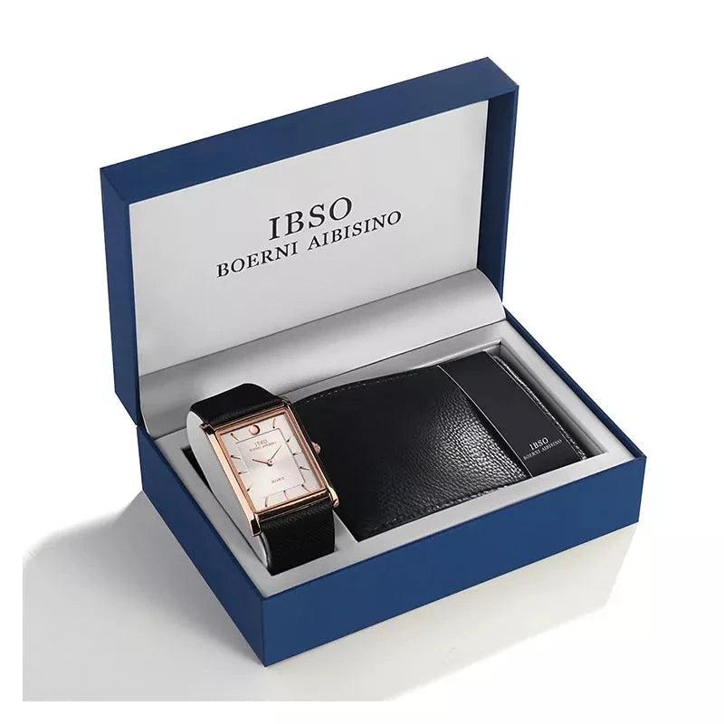 IBSO Men's Rectangle Ultra-thin Quartz Wallet Watches Set IBSO    - 