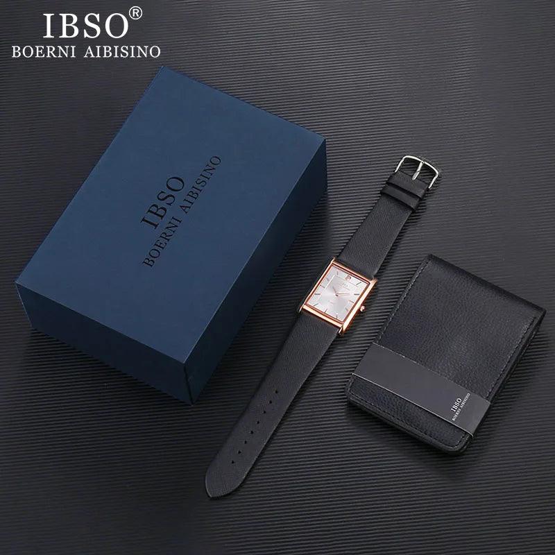 IBSO Men's Rectangle Ultra-thin Quartz Wallet Watches Set IBSO    - 