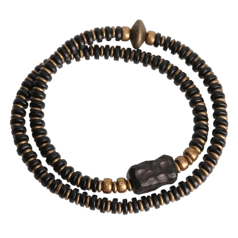 Multi Layer Vintage Ebony & Copper Beaded Bracelet Viva Timepiece    - 