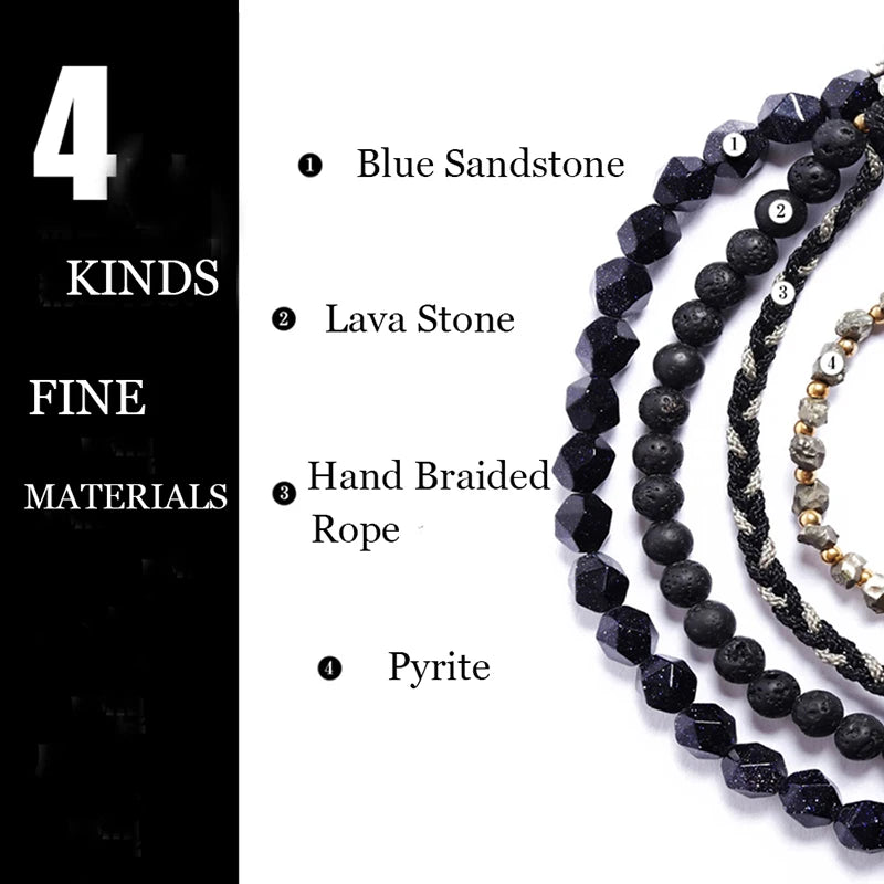 Spartan Helmet Rock Wolf Lava Stone Blue Sandstone Men Braided Bracelet Reikinn    - 