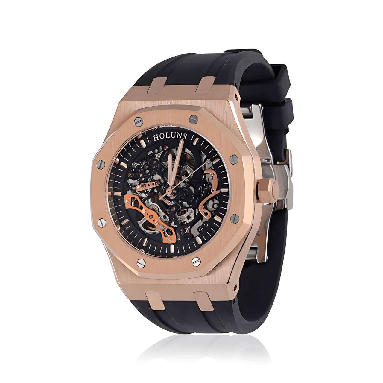 Holuns Royal Oak Skeleton Homage Watches Rose Gold Rubber Band - Holuns | Viva Timepiece