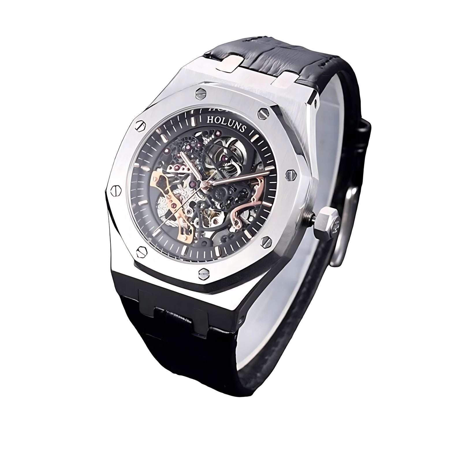 Holuns Royal Oak Skeleton Homage Watches Silver Leather Band - Holuns | Viva Timepiece