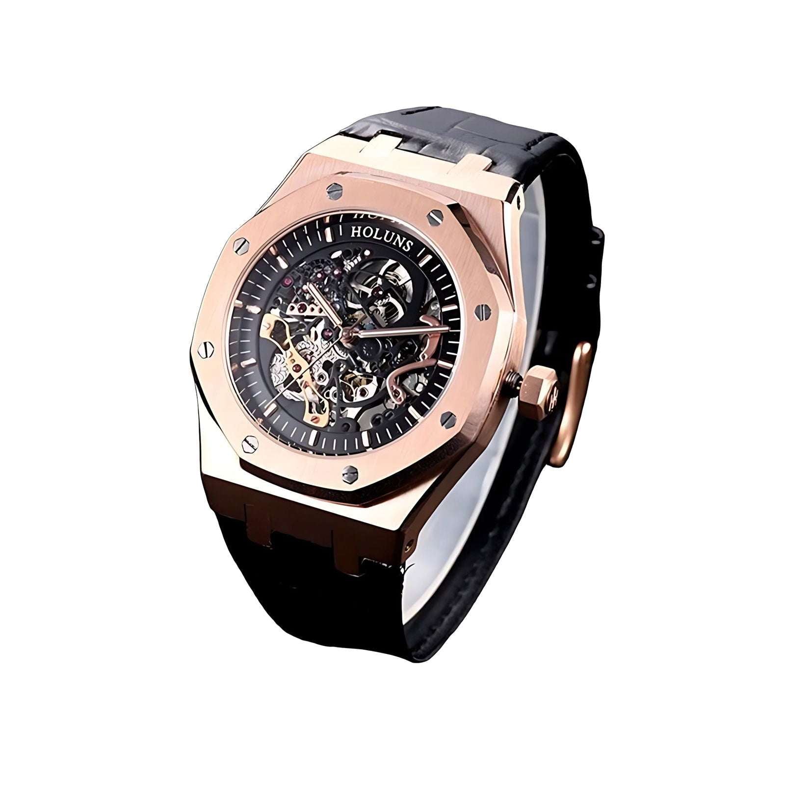 Holuns Royal Oak Skeleton Homage Watches Rose Gold Leather Band - Holuns | Viva Timepiece