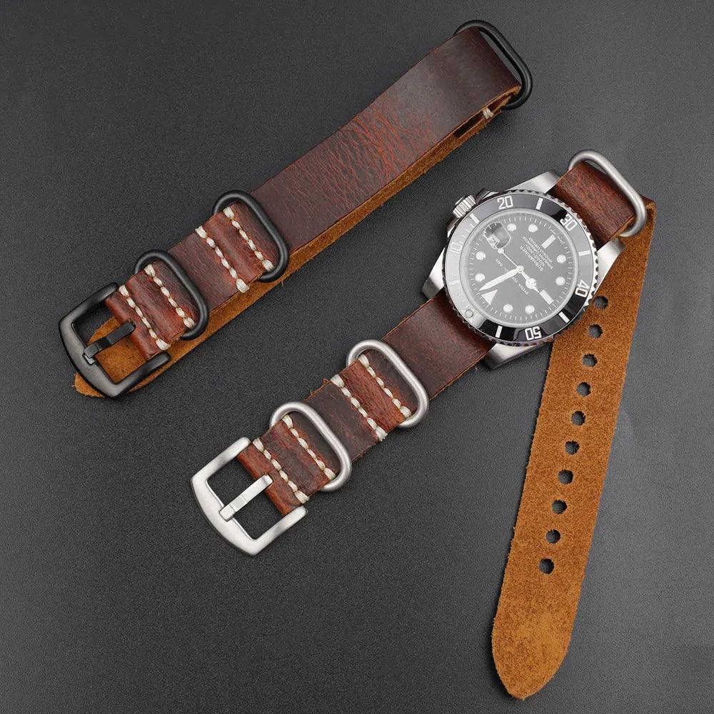 KZL029O Cowhide Genuine Leather Zulu Watch Straps - Viva Timepiece -  - 