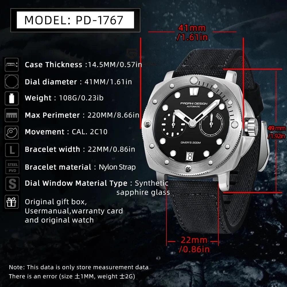 Pagani Design 1767 Submersible Auto Men Homage Watches - Viva Timepiece -  - 