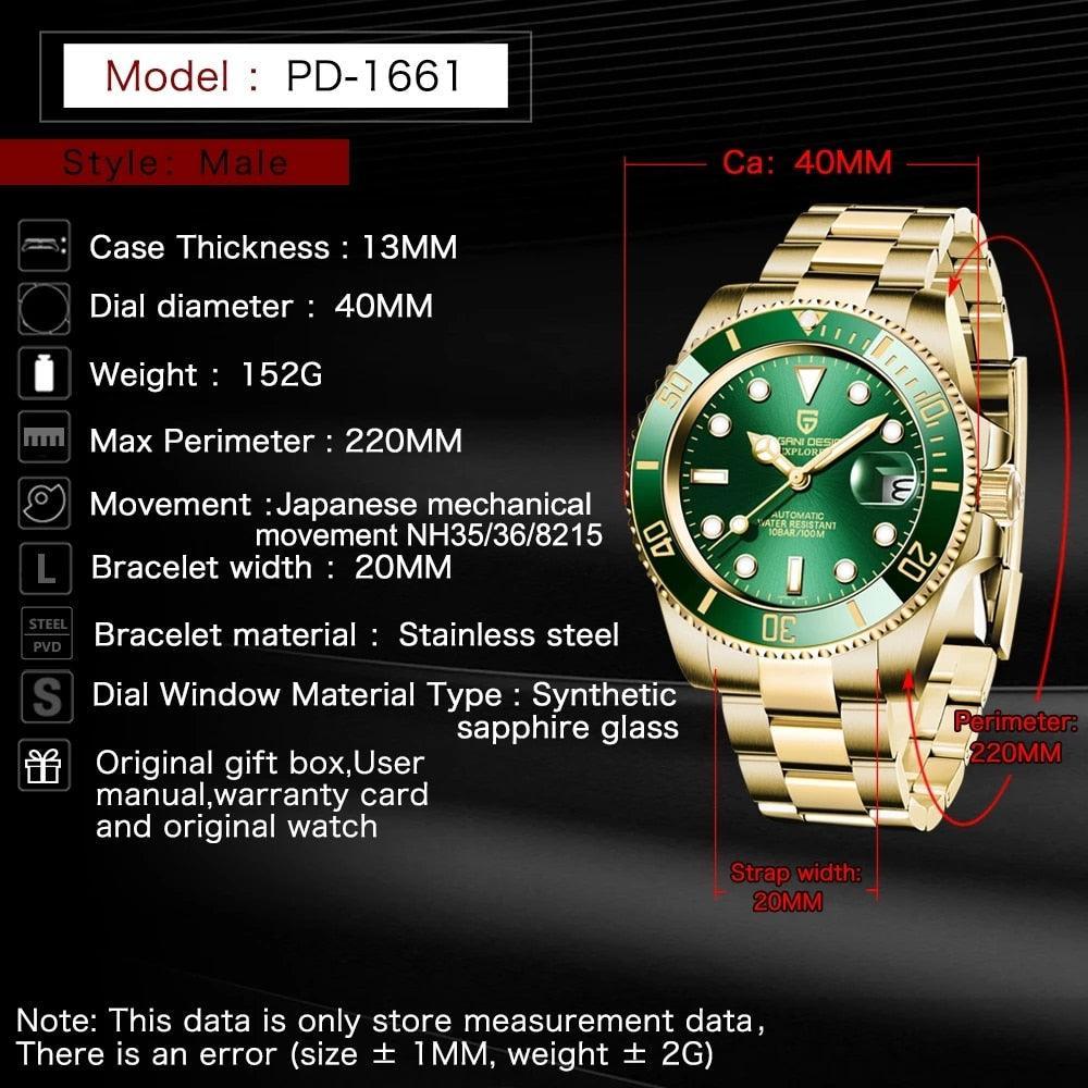 Pagani Design Yellow Gold Submariner Date Homage Watches - Viva Timepiece -  - 