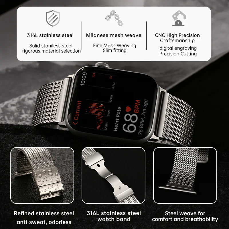 Premium Mesh Milanese 316L Stainless Steel Apple Watch Bands - Viva Timepiece -  - 