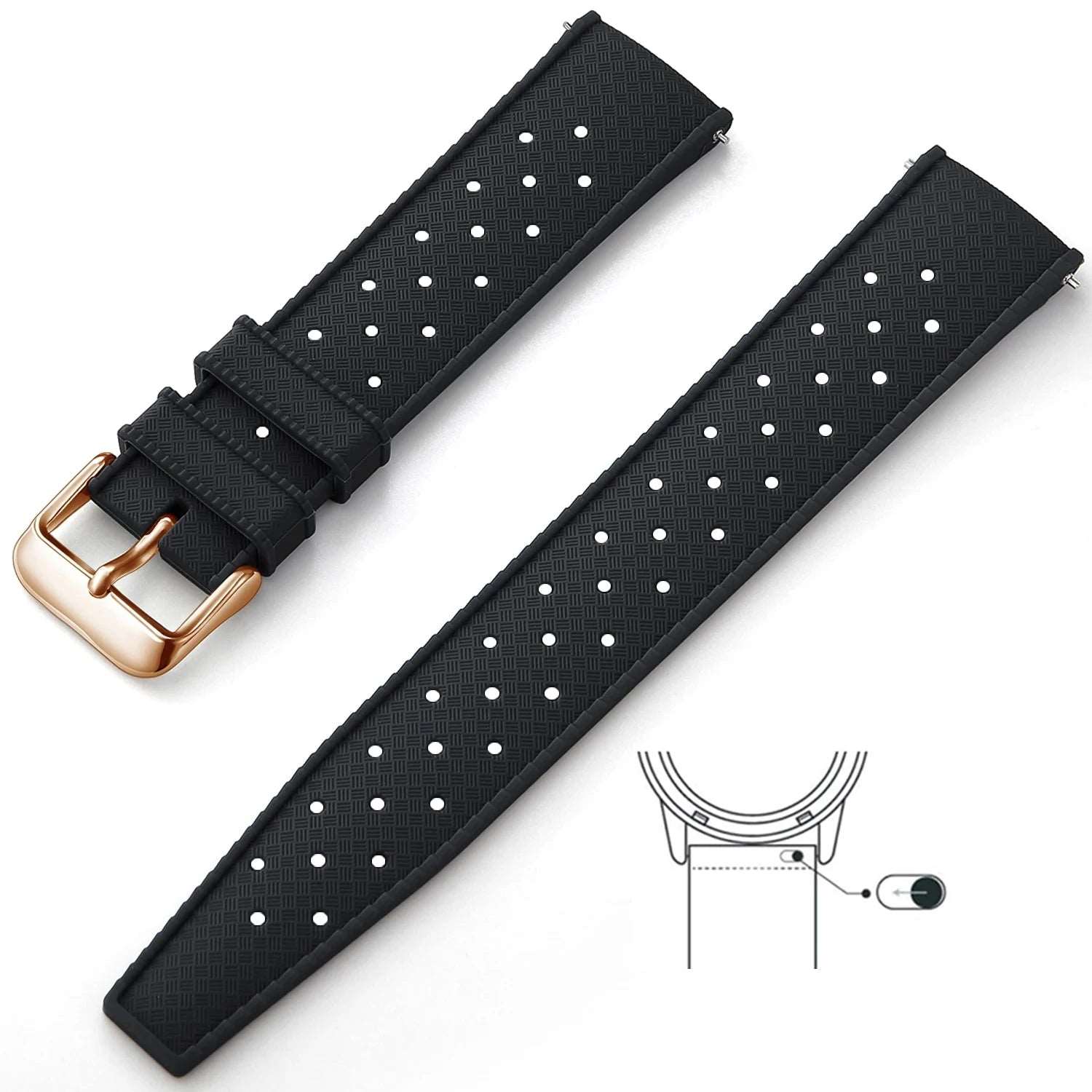 Tropical Silicone Strap Quick Release Watch Strap for Oris Seiko Citizen Black Rose Gold Watch Accessories - VivaStraps