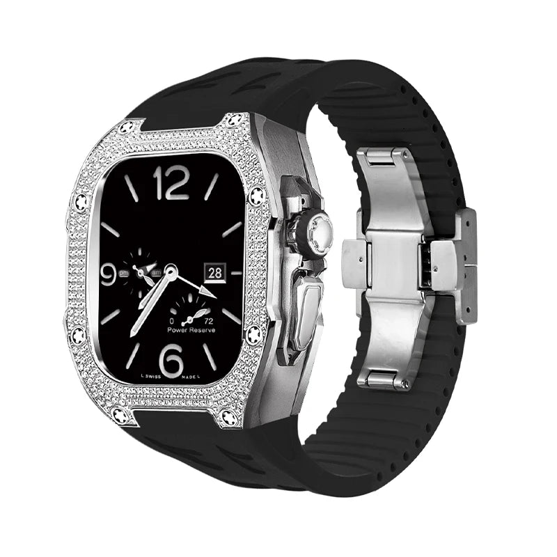 RM049Ti Diamond Titanium Mod Kit for Apple Watch Ultra 49mm Silver-Black Strap - Viva Timepiece | Viva Timepiece