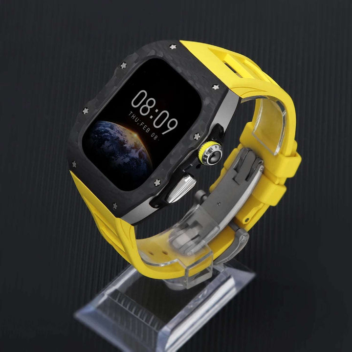 Luxury Carbon Fiber Case and Strap Mod Kit for Apple Watch Series 10 Sliver Yellow Watch Accessories - Viva Timepiece