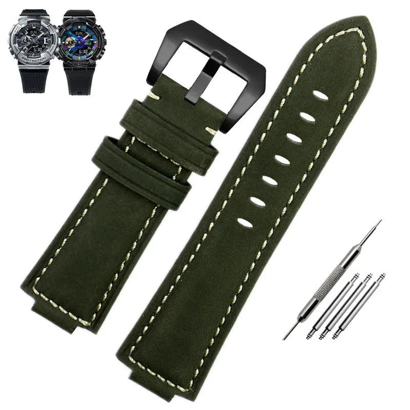 Retrofit Frosted Leather Watch Band for G-SHOCK Series Viva Timepiece green-black 16mm  - 1005004741371153-green-black-16mm-CHINA