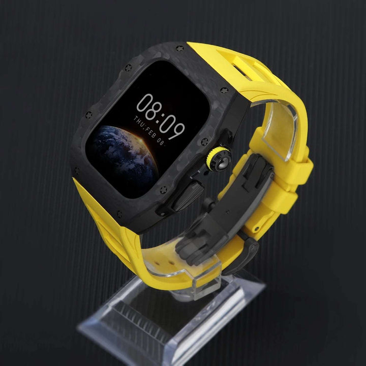 Luxury Carbon Fiber Case and Strap Mod Kit for Apple Watch Series 10 Black Yellow Watch Accessories - Viva Timepiece