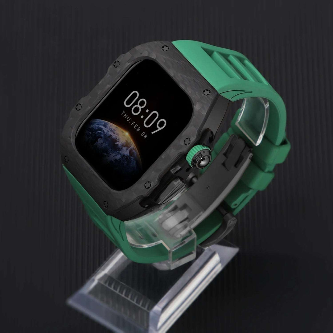 Luxury Carbon Fiber Case and Strap Mod Kit for Apple Watch Series 10 Black Green Watch Accessories - Viva Timepiece