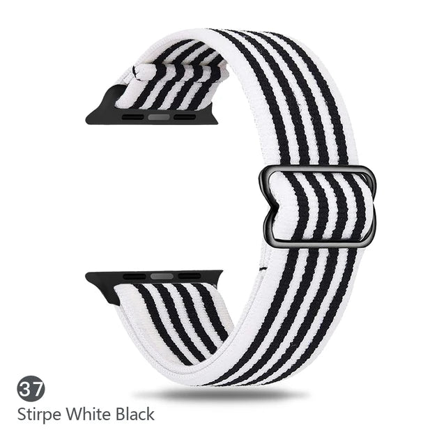 Scrunchie Adjustable Elastic Nylon Apple Watch Bands For All Series Black white stripe Watch Accessories - VivaStraps