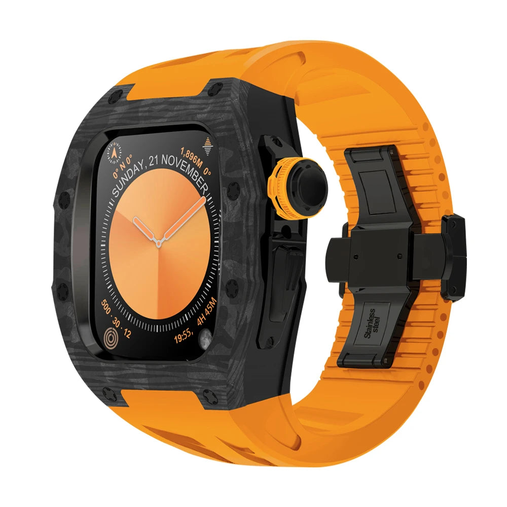 RX1046C Luxury Carbon Fiber Mod Kit For Apple Watch S10 (46mm) B Orange Strap S10 46mm Watch Accessories - Viva Timepiece