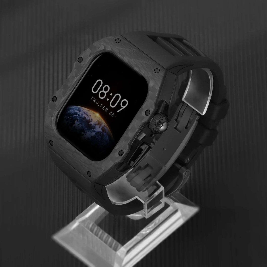 Luxury Carbon Fiber Case and Strap Mod Kit for Apple Watch Series 10 Black Black Watch Accessories - Viva Timepiece