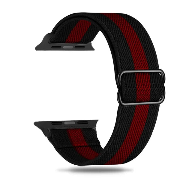 Scrunchie Adjustable Elastic Nylon Apple Watch Bands For All Series black red - VivaStraps | Viva Timepiece