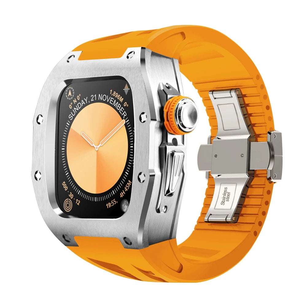 RM-7013SS Luxury Stainless Steel Mod Kit For Apple Watch S10 (46mm) S orange Strap Series 10 46mm Watch Accessories - Viva Timepiece