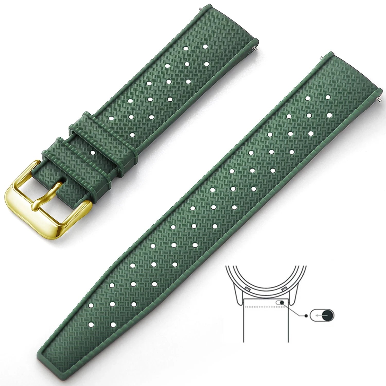 Tropical Silicone Strap Quick Release Watch Strap for Oris Seiko Citizen Viva Timepiece Army Green Gold 20mm  - 1005004596402654-Army Green Gold-20mm