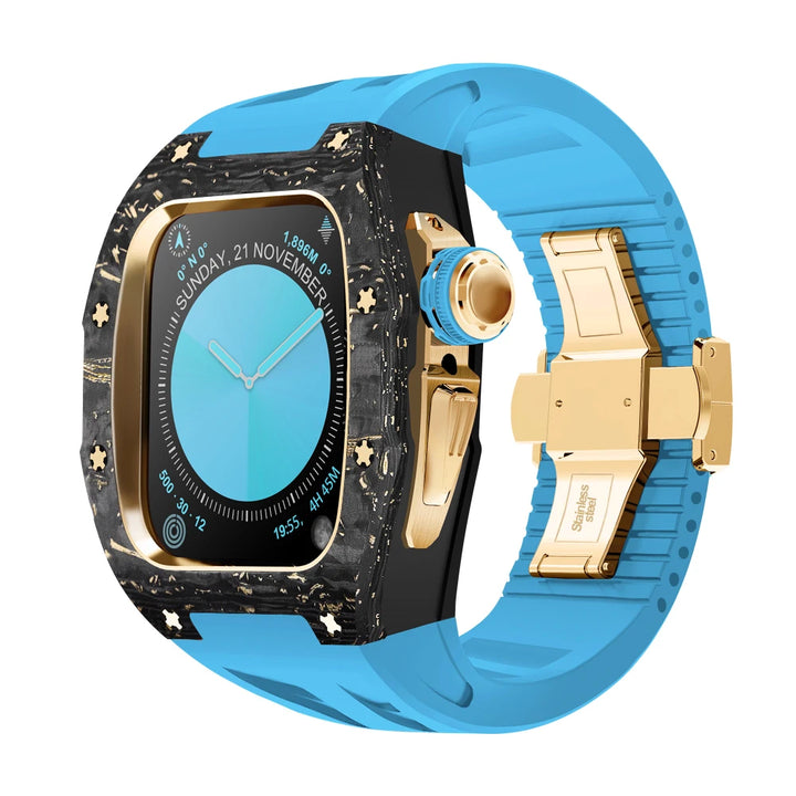 RX1046C Luxury Carbon Fiber Mod Kit For Apple Watch S10 (46mm) Gold-R Blue Strap S10 46mm Watch Accessories - Viva Timepiece