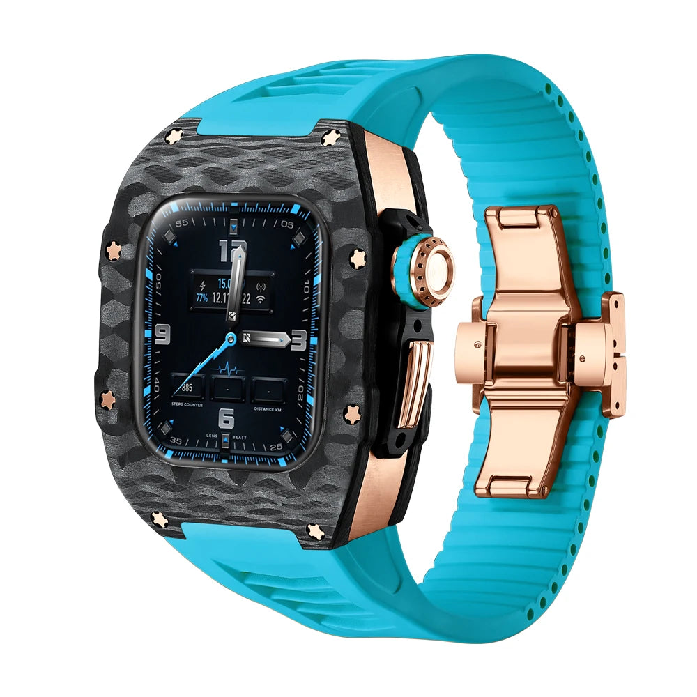 TI9000C Carbon Fiber Case Mod Kit for Apple Watch 40mm 41mm Viva Timepiece Rose gold-blue For iWatch 40/41 mm  - 1005007472785698-Rose gold-blue-Foriwatch40MMor41MM