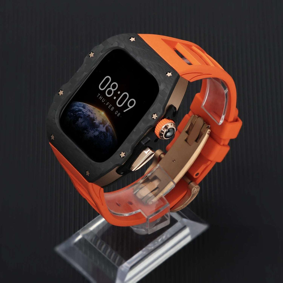 Luxury Carbon Fiber Case and Strap Mod Kit for Apple Watch Series 10 Rose Gold OR Watch Accessories - Viva Timepiece