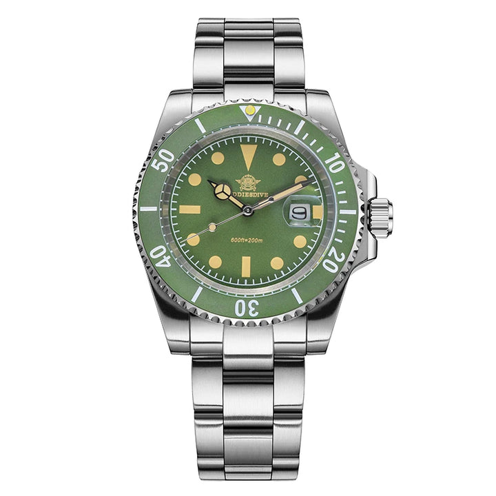 Addiesdive Retro Submariner Ceramic Bezel Quartz Diving 200m Luminous 41mm Green Watches - ADDIESDIVE