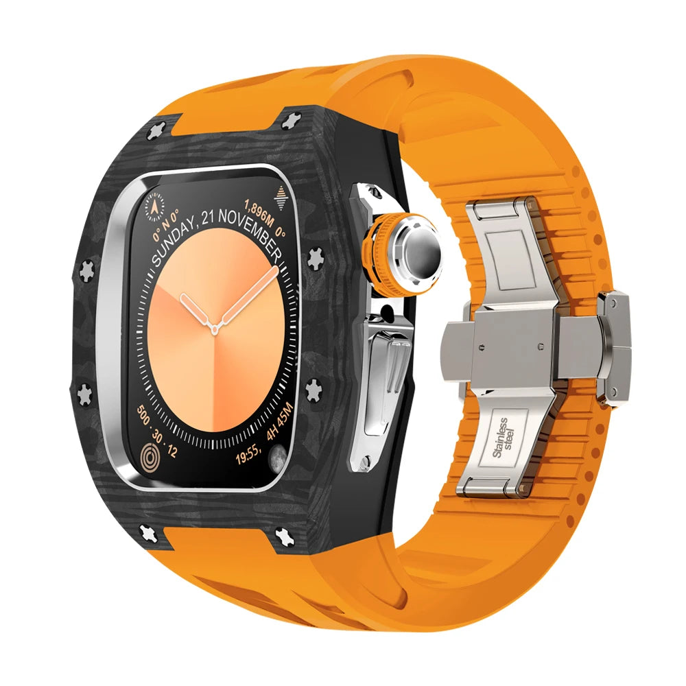 RX1046C Luxury Carbon Fiber Mod Kit For Apple Watch S10 (46mm) S Orange Strap S10 46mm Watch Accessories - Viva Timepiece