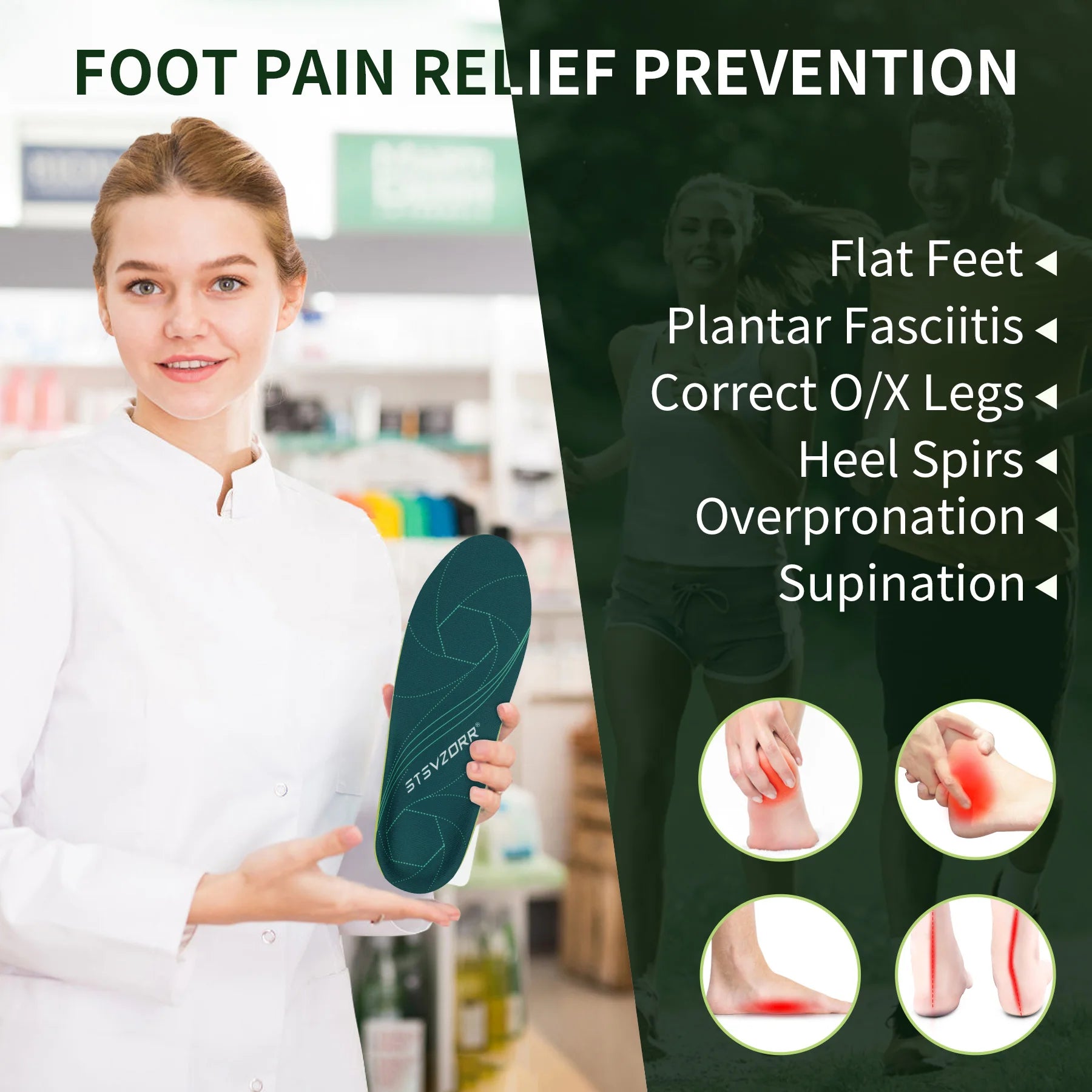 Plantar Fasciitis Orthopedic Arch Support Sport Insert Insoles IFITNA    - 