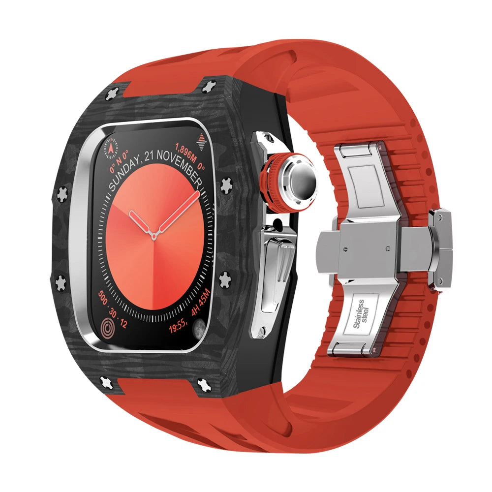 RX1046C Luxury Carbon Fiber Mod Kit For Apple Watch S10 (46mm) S Red Strap S10 46mm Watch Accessories - Viva Timepiece