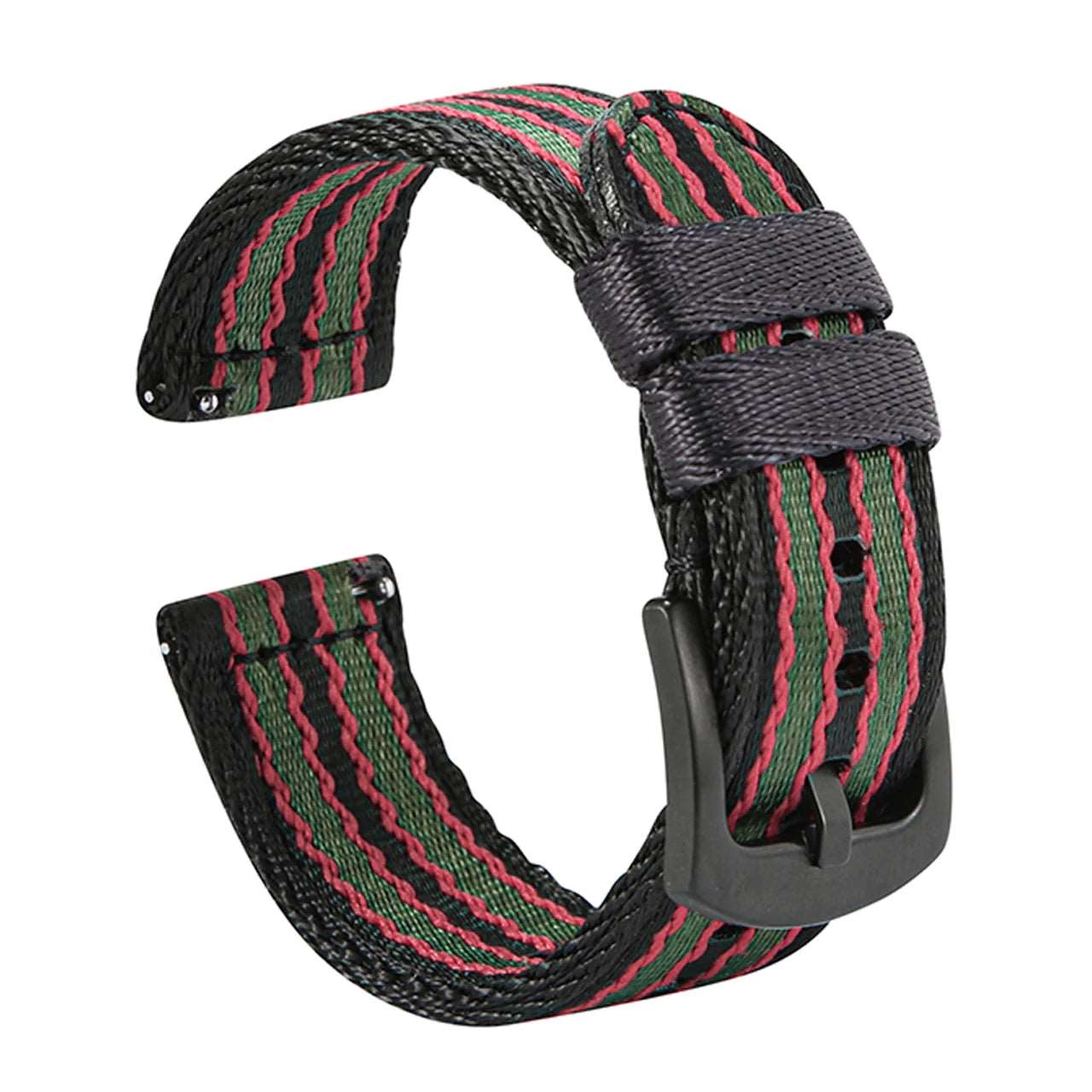 Premium Smooth Nylon Strap Quick Release Replacement Watch Bands black green red 2 Watch Accessories - VivaStraps