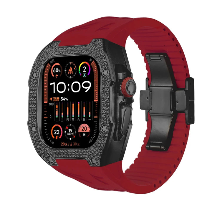 RM049Ti Diamond Titanium Mod Kit for Apple Watch Ultra 2 (49mm) B-B-Red Strap Watch Accessories - Viva Timepiece