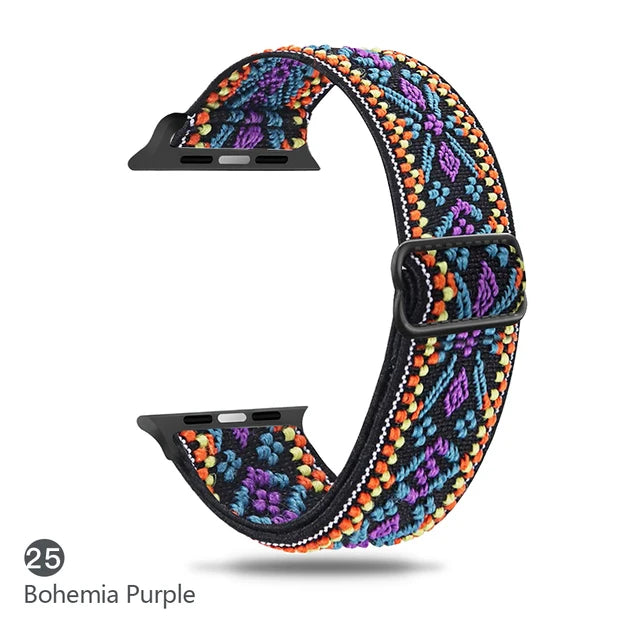 Scrunchie Adjustable Elastic Nylon Apple Watch Bands For All Series Bohemia purple Watch Accessories - VivaStraps