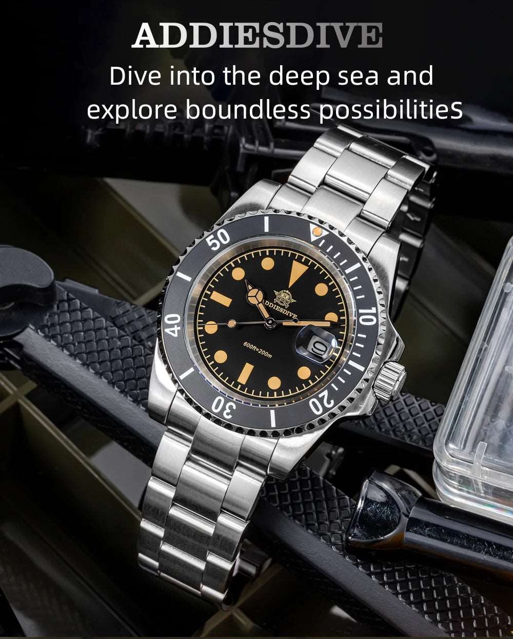 Addiesdive Retro Submariner Ceramic Bezel Quartz Diving 200m Luminous 41mm Watches - ADDIESDIVE