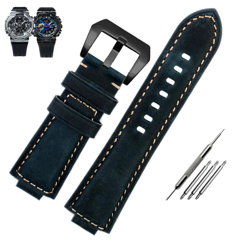 Retrofit Frosted Leather Watch Band for G-SHOCK Series Viva Timepiece Blue-black 16mm  - 1005004741371153-Blue-black-16mm-CHINA