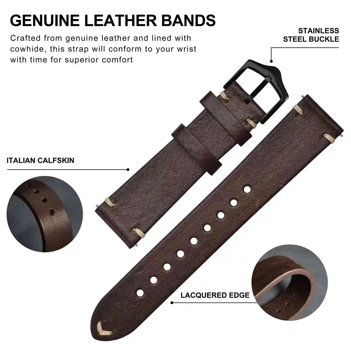 Crazy Horse Leather Watch Strap Bands,18mm 20mm 22mm